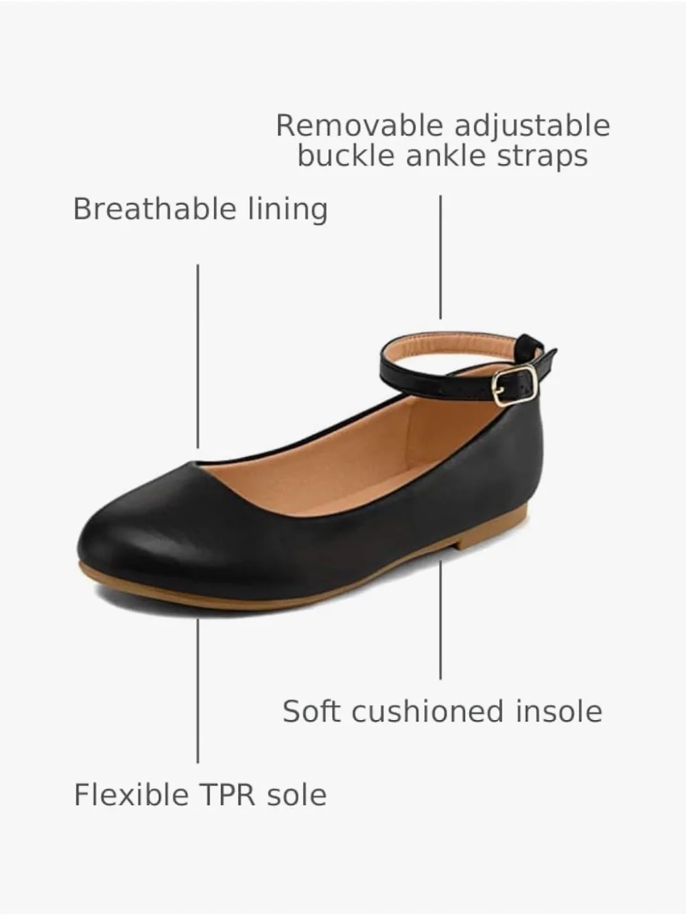 Amazon Kids Black Ballet Flats with Brown Insole girls size 2